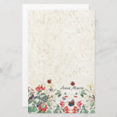 ヴィンテージのRedouteの庭の花の蝶文房具 便箋 (正面/裏面)