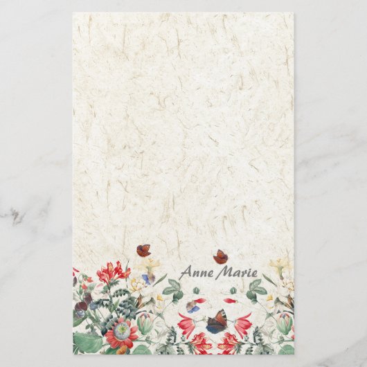 ヴィンテージのRedouteの庭の花の蝶文房具 便箋 (正面)