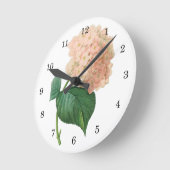 ヴィンテージのRedoute著ピンクのアジサイのHortensiaの花 ラウンド壁時計 (傾斜)