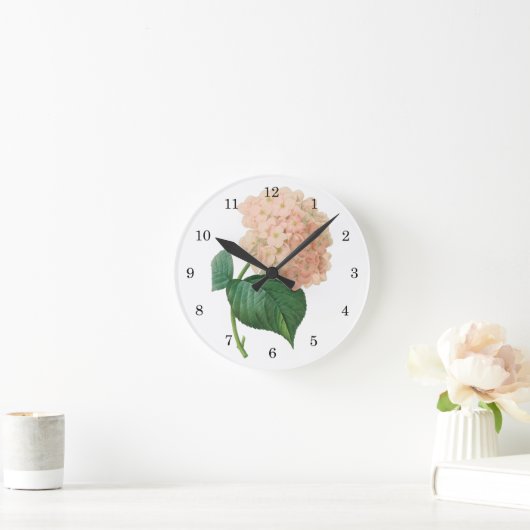 ヴィンテージのRedoute著ピンクのアジサイのHortensiaの花 ラウンド壁時計 (ホーム)