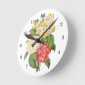 ヴィンテージのRedoute著花のCameliaのラッパスイセンの花 ラウンド壁時計 (傾斜)