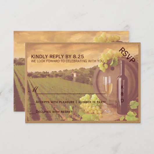 ヴィンテージのRSVPを結婚するレトロのブドウ園の日没 出欠カード (正面/裏面)