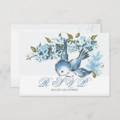 ヴィンテージのRSVPを結婚する青い鳥の冬 出欠カード (正面/裏面)