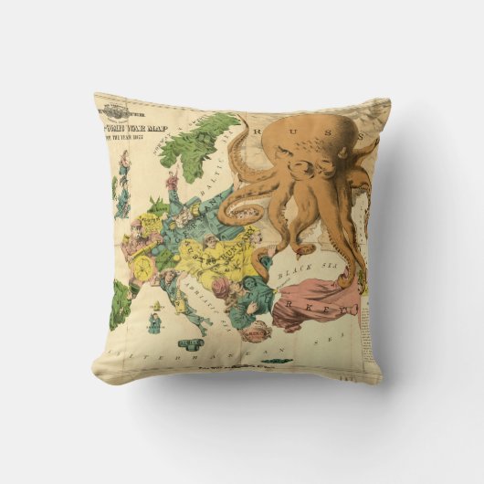 ヴィンテージのSerio 1877年の喜劇的な戦争の地図 クッション (正面)