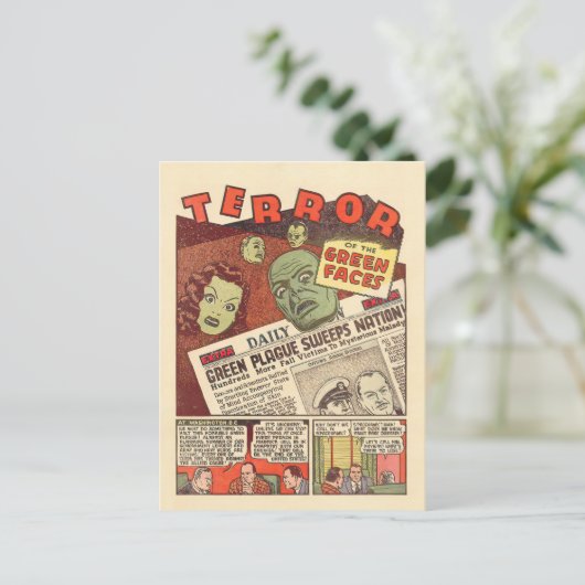 ヴィンテージのSFアドベンチャーテロの緑の顔 ポストカード (スタンド正面)