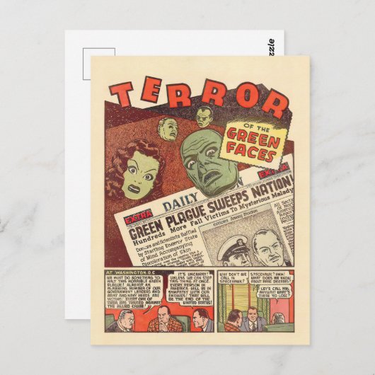 ヴィンテージのSFアドベンチャーテロの緑の顔 ポストカード (正面/裏面)