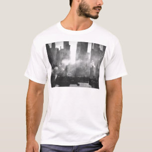 ヴィンテージのSmokey砂のようなNYCの白黒スカイライン Tシャツ