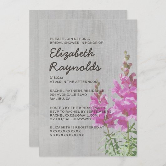 ヴィンテージのSnapdragonのブライダルシャワー招待状 招待状 (正面/裏面)