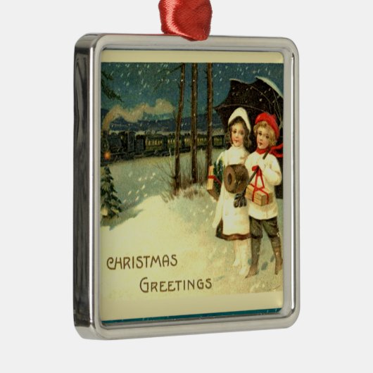 ヴィンテージのSnowyのクリスマスの列車の乗車 メタルオーナメント (右)