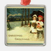 ヴィンテージのSnowyのクリスマスの列車の乗車 メタルオーナメント (正面)