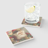 ヴィンテージのSnowyサンタクロースのメリークリスマス ストーンコースター (横)