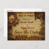 ヴィンテージのSteampunkの保存日付の列車の時計のコグ 案内ポストカード (正面/裏面)