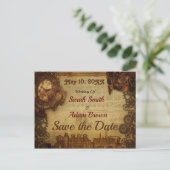 ヴィンテージのSteampunkの保存日付の列車の時計のコグ 案内ポストカード (スタンド正面)