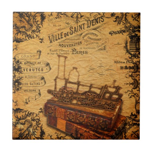 ヴィンテージのSteampunkの列車の壁紙 タイル (正面)