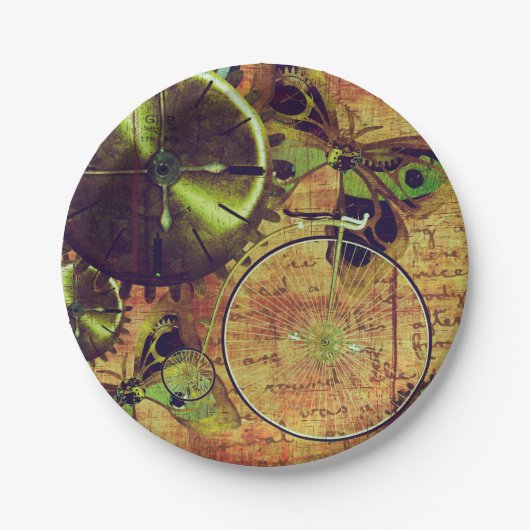 ヴィンテージのSteampunkの壁紙 ペーパープレート (正面)