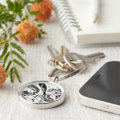 ヴィンテージのSteampunkの機械ハート-プラチナB&W キーホルダー (側面)