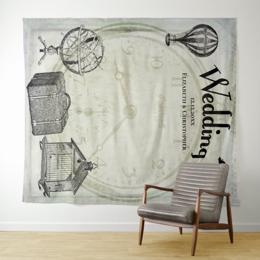 ヴィンテージのSteampunkの結婚式の写真の背景 タペストリー (インサイチュ(横))