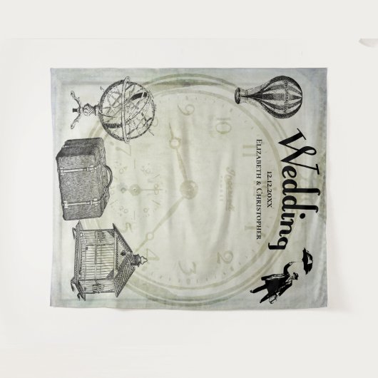 ヴィンテージのSteampunkの結婚式の写真の背景 タペストリー (正面(横))