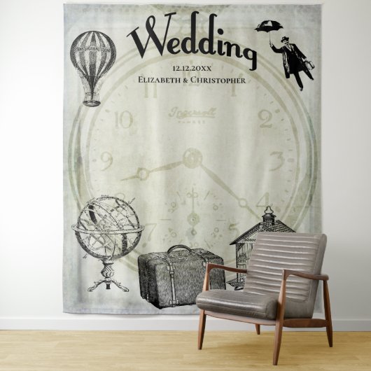 ヴィンテージのSteampunkの結婚式の写真の背景 タペストリー (インサイチュ)