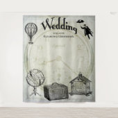 ヴィンテージのSteampunkの結婚式の写真の背景 タペストリー (正面)