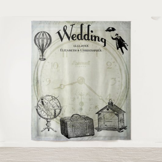 ヴィンテージのSteampunkの結婚式の写真の背景 タペストリー (正面)