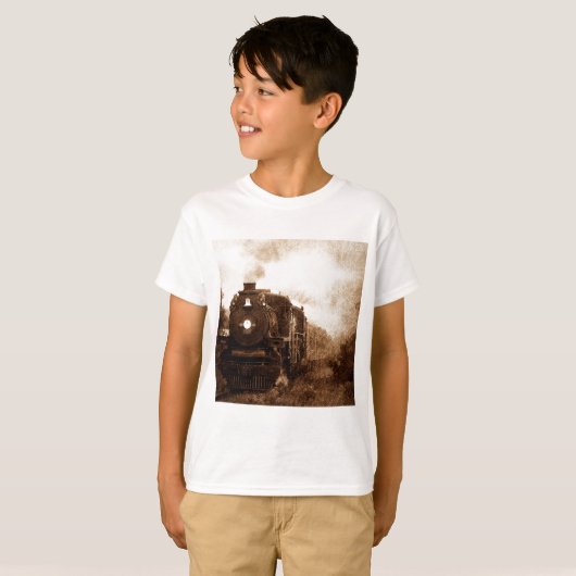 ヴィンテージのSteampunkの鉄道旧式な蒸気の列車 Tシャツ (正面フル)