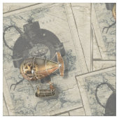 ヴィンテージのSteampunkの飛行船のコンパスおよびアンティークの地図 ファブリック (クローズアップ)