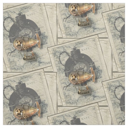 ヴィンテージのSteampunkの飛行船のコンパスおよびアンティークの地図 ファブリック (見本)