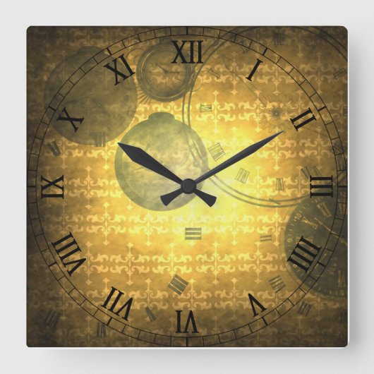 ヴィンテージのSteamPunk Roamanの数字のプリントの時計 スクエア壁時計 (正面)
