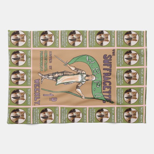 ヴィンテージのSuffragetteの猫およびマウスの行為のふきん キッチンタオル (横)