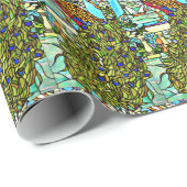 ヴィンテージのTiffanyのステンドグラスの孔雀 ラッピングペーパー (ロールコーナー)