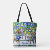 ヴィンテージのTiffanyのステンドグラスの藤の花柄の芸術 トートバッグ (裏面)