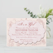 ヴィンテージのToileのベビーシャワーの招待状のピンク 招待状 (スタンド正面)