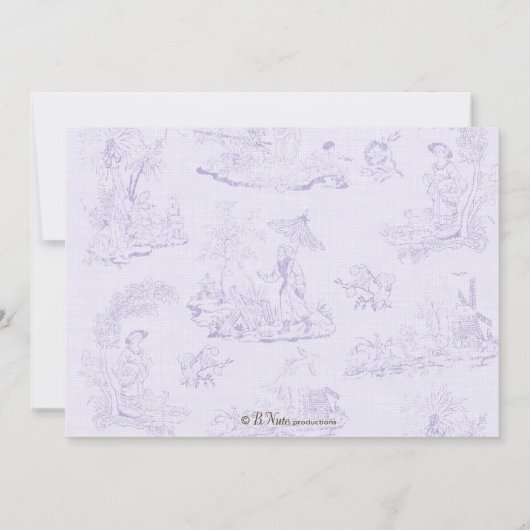 ヴィンテージのToileのベビーシャワーの招待状の紫色 招待状 (裏面)