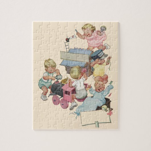 ヴィンテージのwトイ遊トレイン ジグソーパズル (縦)