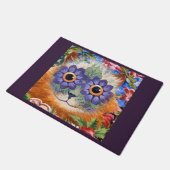 ヴィンテージのWainの紫色のヒッピーの花猫の芸術 ドアマット (アングル)