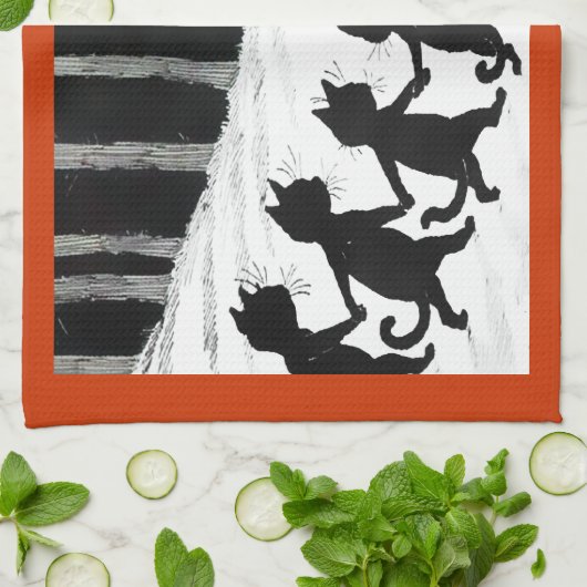 ヴィンテージのWainの黒猫の月のふきん キッチンタオル (折り畳み)