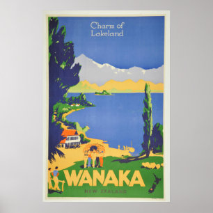 ヴィンテージのWanakaニュージーランドレークランド旅行 ポスター