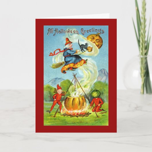 ヴィンテージのWitchyハロウィンの挨拶 カード (正面)
