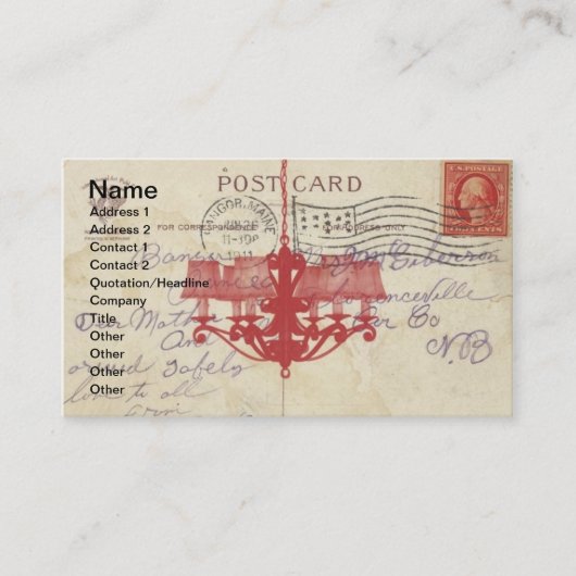 ヴィンテージはがきとシャンデリア 名刺 (正面)