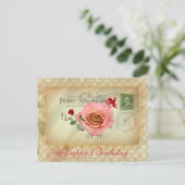 ヴィンテージはがきコラージピンクローズアンドキューピッド ポストカード (スタンド正面)