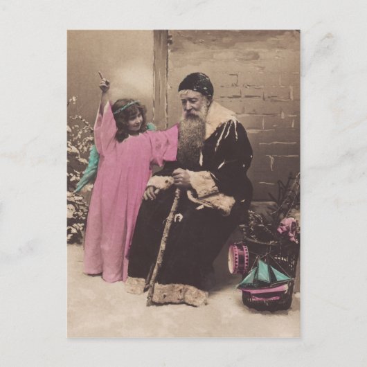 ヴィンテージはがきサンタクロースペレノエル&エンジェル シーズンポストカード (正面)