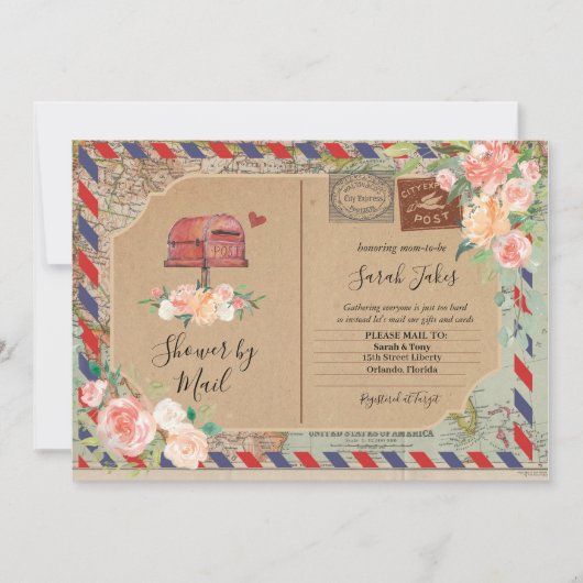 ヴィンテージはがきシャワーバイメールベビーシャワー 招待状 (正面)
