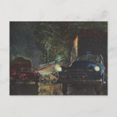ヴィンテージはがきレトロ雨天夜道端ダイナー ポストカード (正面)