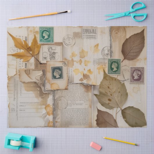 「ヴィンテージはがき切り離しティッシュペーパー- Large S 薄葉紙 (クラフト)