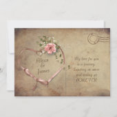 ヴィンテージはがき及びリボン結婚ハート 招待状 (正面)