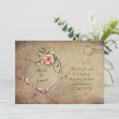 ヴィンテージはがき及びリボン結婚ハート 招待状 (スタンド正面)