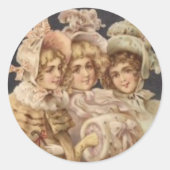 ヴィンテージはがき女性ビクトリアンクリスマスシール ラウンドシール (正面)