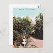 ヴィンテージはがき、カリフォルニアのガール・イン・ガーデン ポストカード (正面/裏面)