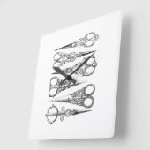 ヴィンテージはさみエレガント白黒 スクエア壁時計 (傾斜)